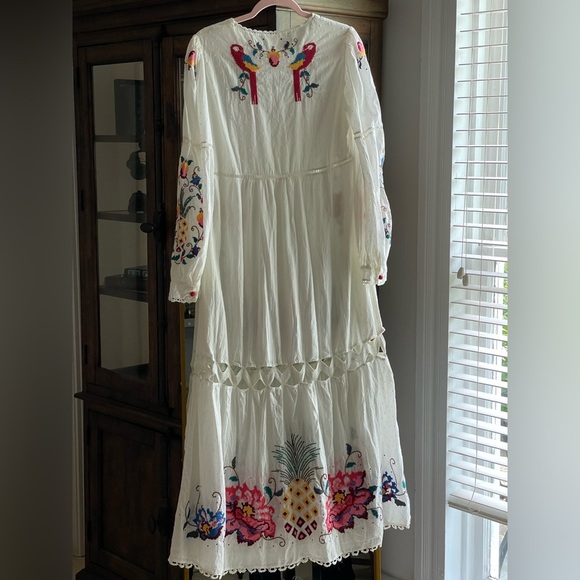 Farm Rio NWOT 100% Cotton Macaw Cross Stitch Tropical Embroidered Eclectic Maxi - Picture 11 of 15